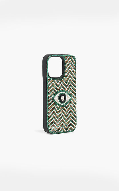 Emerald Evil Eye Beaded Iphone 14Pro Case