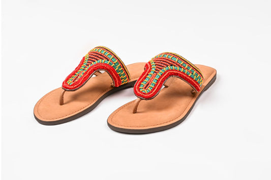 Set of Six Indian-Tribal Fusion Beaded Slider Sandal