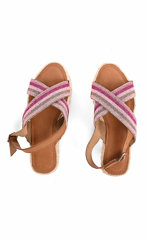 Set of 8 Pink Stripes Beaded Flatform Sandals