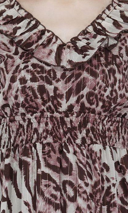 Rose Tan Animal print ruffle maxi dress